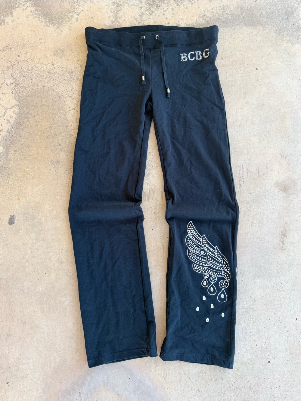BCBG Max Azria Rhinestone Wing Sweatpants Black Size XL NWT Y2K